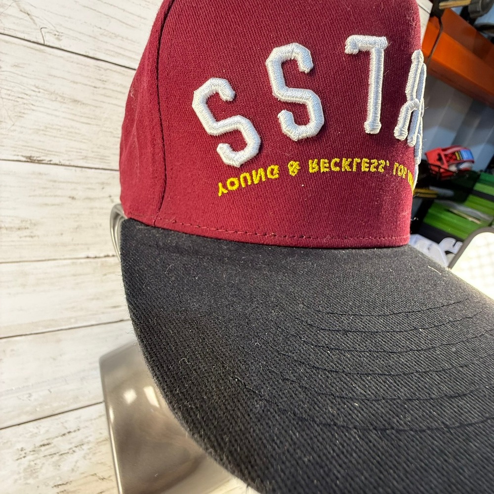 Young & Reckless Snapback Hat Burgundy Black Los Angeles Reckless Embroidery Cap